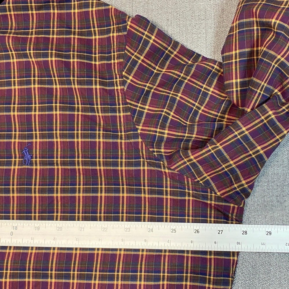 Ralph Lauren Mens XXL Plaid Button Down Shirt Burgundy Gold Cotton Long Sleeve - Picture 6 of 8